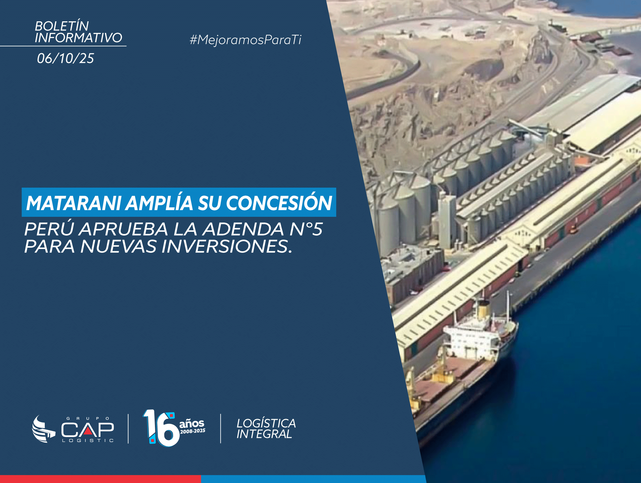 Perú aprueba adenda para extender y modernizar la concesión del Terminal Portuario de Matarani